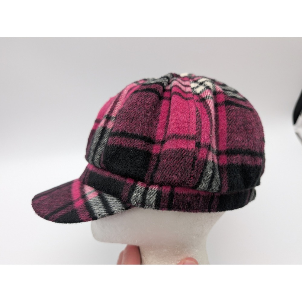 Old County Road Pink Black Plaid Newsboy Cap Wool Blend Hat One Size